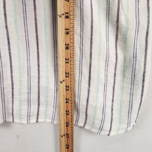 Zac & Rachel Linen Blend Peasant Blouse Women ‘s SZ L Cream Multicolor Striped - Picture 11 of 14